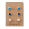Set of 3 Synthetic Pink Opal, Reconstituted Turquoise, and Iolite Button Studs