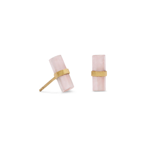 14 Karat Gold Plated Pencil Cut  Rose Quartz Studs