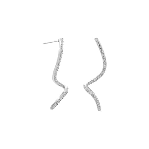 Rhodium Plated Spiral CZ Post Earrings