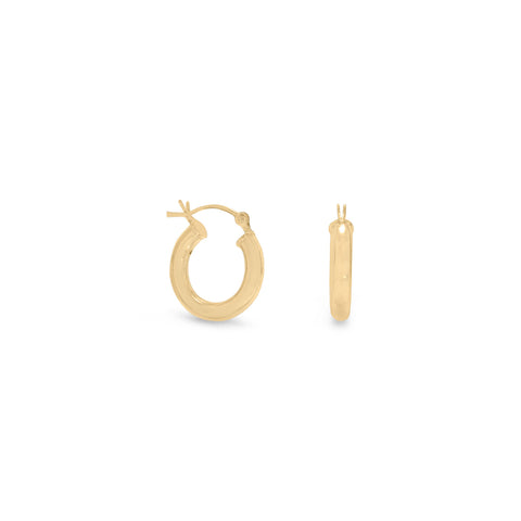 14 Karat Gold Plated 3mm x 15mm Hoop Earrings