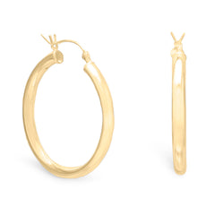 14 Karat Gold Plated 3mm x 35mm Hoop Earrings