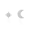 Rhodium Plated CZ Moon and Star Stud Earrings