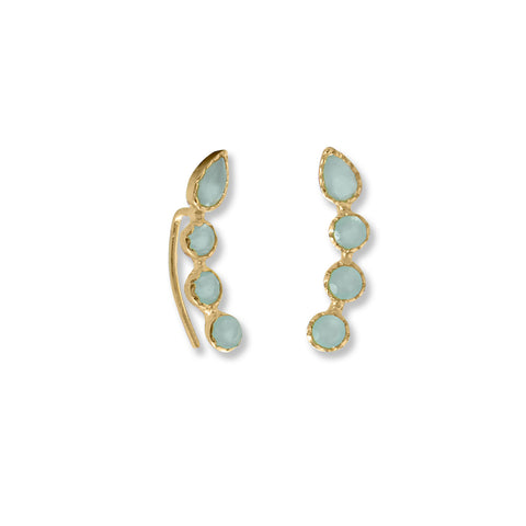 14 Karat Gold Plated Aqua Chalcedony Ear Climber