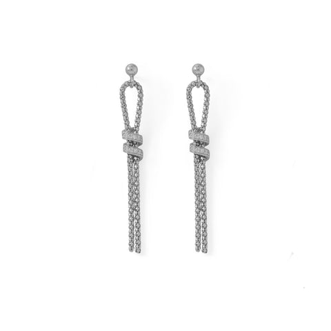 Italian Rhodium Plated CZ and Coreana Chain Earrings