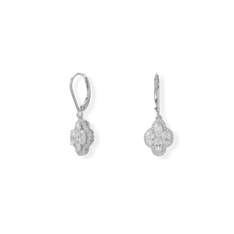 Rhodium Plated 4 Oval CZ Lever Earrings