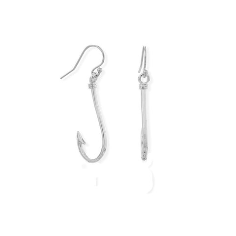 Rhodium Plate Fish Hook Earrings - Wholesale Silver Jewelry