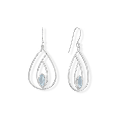 Polished Blue Topaz French Wire Pear Earrings