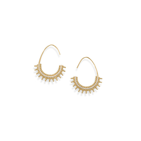 14 Karat Gold Plated Beaded Wire Earrings with CZs