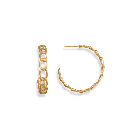 14 Karat Gold Plated Curb Link 3/4 Hoop Earrings