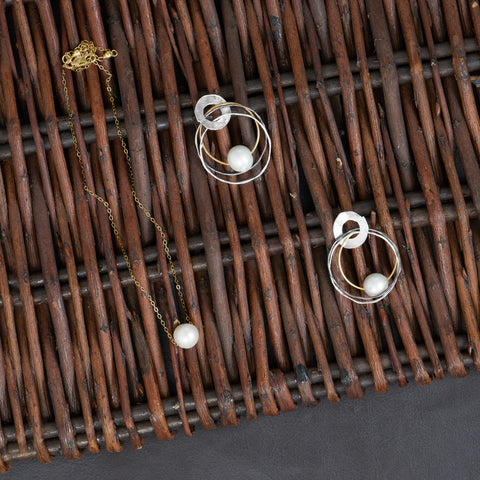 Tri Tone Cultured Freshwater Pearl Circle Earrings