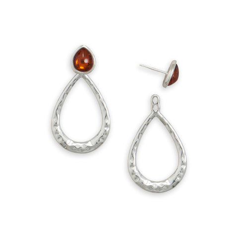 Baltic Amber Hammered Pear Drop Post Earrings