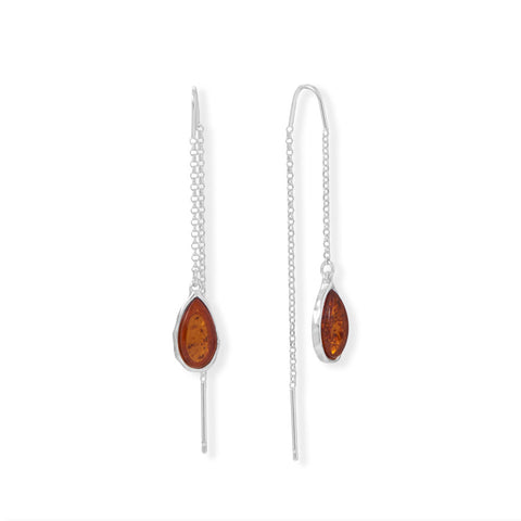 Pear Baltic Amber Threader Earrings