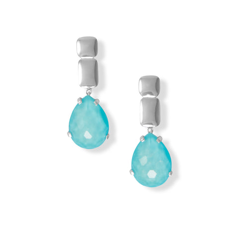 Rhodium Plated Turquoise Doublet Drop Earrings