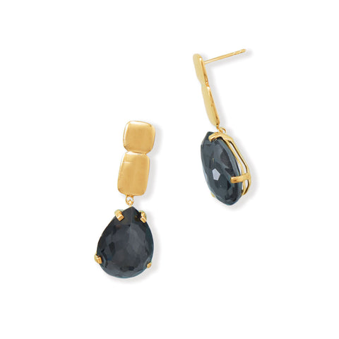 14 Karat Gold Plated Hematite and Quartz Drop Earrings