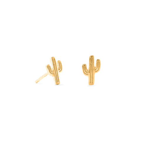 14 Karat Gold Plated Small Saguaro Cactus Stud Earrings