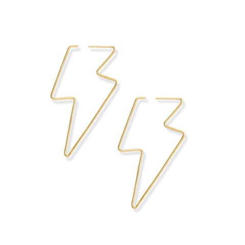 14 Karat Gold Plated Lightning Bolt Outline Earrings
