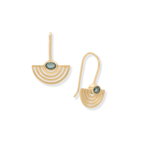 14 Karat Gold Plated London Blue Topaz Fan Design Earrings