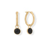 14 Karat Gold Plated Hoop Earrings with Faceted Black Onyx Charm