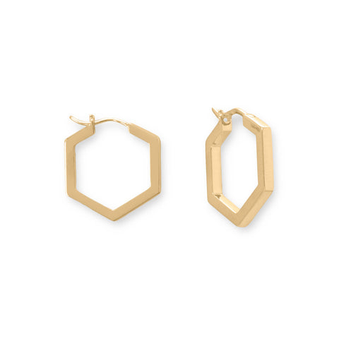 14 Karat Gold Plated Hexagonal Hoop Earrings
