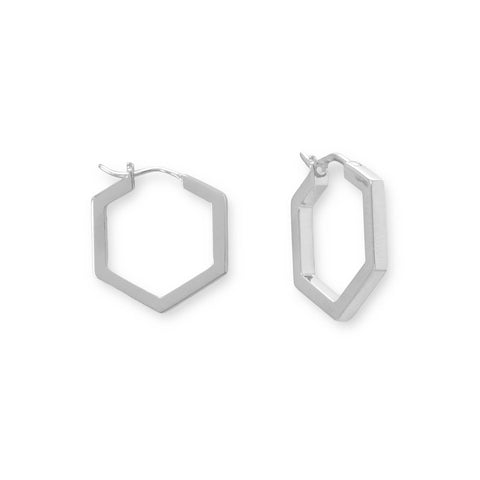 Rhodium Plated Hexagonal Hoop Earrings