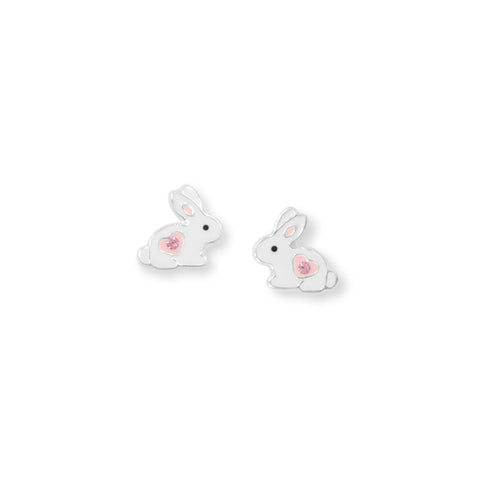 Pink Enamel and Crystal Bunny Stud Earrings