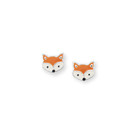 Enamel Fox Face Stud Earrings