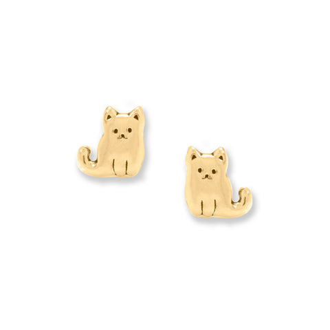 14 Karat Gold Plated Sitting Kitty Cat Stud Earrings