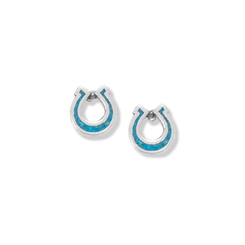 Oxidized Turquoise Chip Horseshoe Earrings