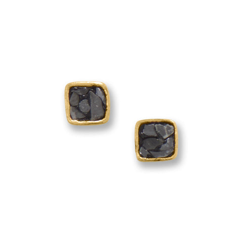 14 Karat Gold Plated Black Diamond Chip Stud Earrings