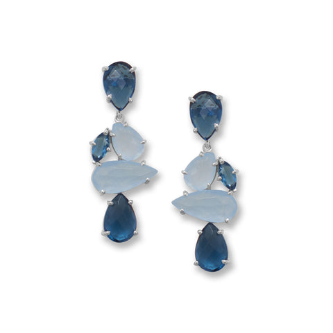 Rhodium Plated Tumbling Blue Drop Earrings