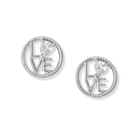 Round "LOVE" CZ Heart Stud Earrings
