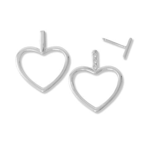 Large Polished Heart Outline Front/Back Earrings