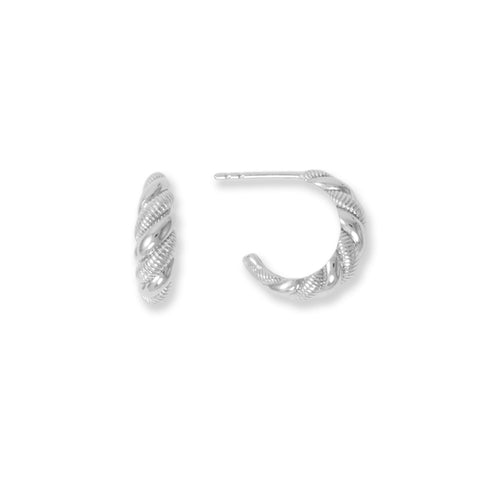 Rhodium Plated Alternating Textured Twist Earrings