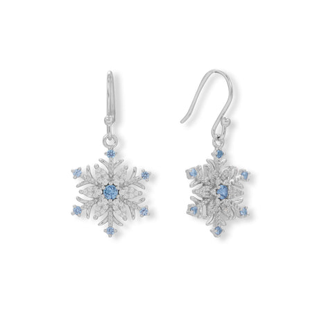 Blue and White CZ Snowflake Earrings