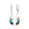 Oblong Multi Color Amber and Turquoise Lever Earrings
