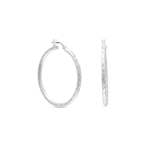 2.5mm x 35mm Diamond Cut Hoop Earrings