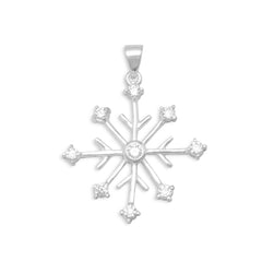 Rhodium Plated 8 Point CZ Snowflake Pendant