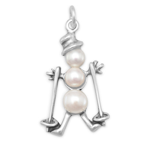 Cultured Freshwater Pearl Skiing Snowman Charm