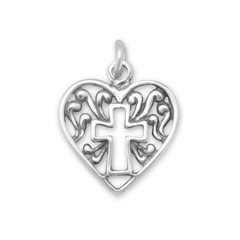 Heart Charm with Cross Outline