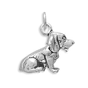 Oxidized 3D Beaming Beagle Dog Charm Wholesale Silver Jewelry