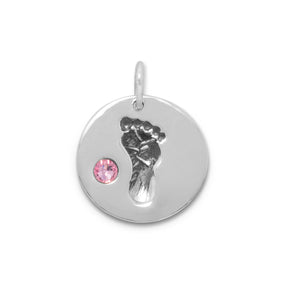 Baby Footprint and Pink Crystal Charm