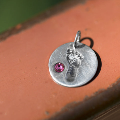 Baby Footprint Charm with Pink Crystal