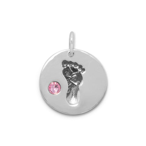 Baby Footprint Charm with Pink Crystal