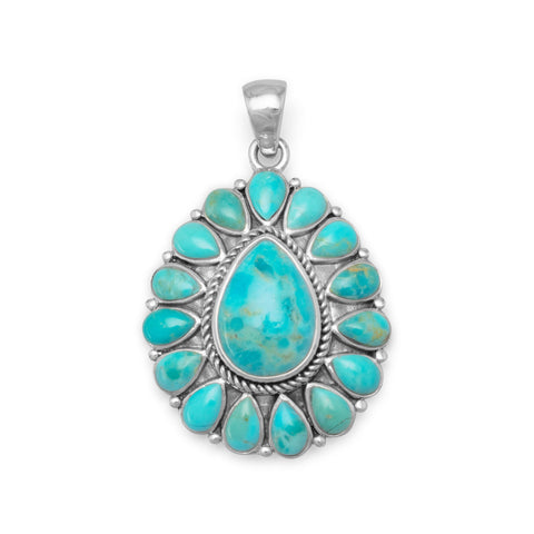 Oxidized Pear Shape Reconstituted Turquoise Pendant