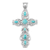 Ornate Oxidized Reconstituted Turquoise Cross Pendant
