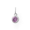 Rhodium Plated Round CZ Birthstones Charm (January-December)