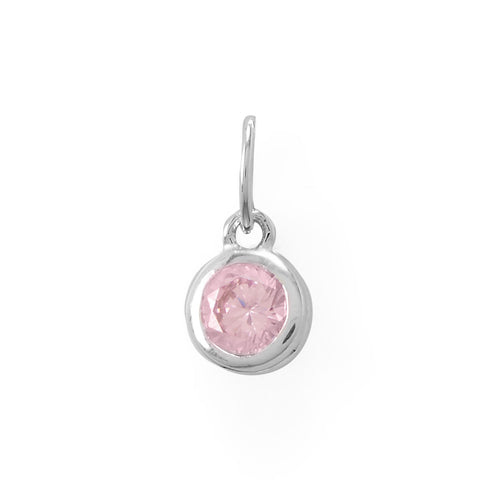 Rhodium Plated Round CZ Birthstones Charm (January-December)