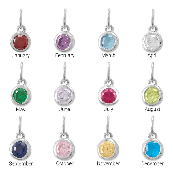 Rhodium Plated Round CZ Birthstones Charm (January-December ...