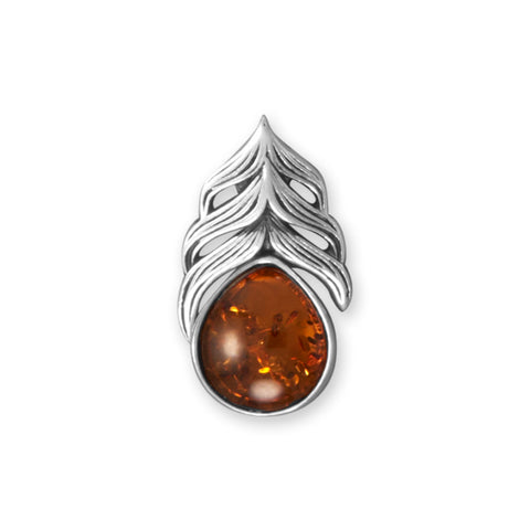 Oxidized Baltic Amber Feather Slide