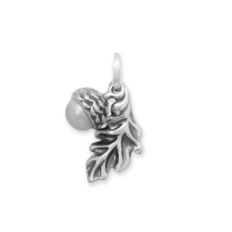 Cultured Freshwater Pearl Acorn and Leaf Charm Pendant